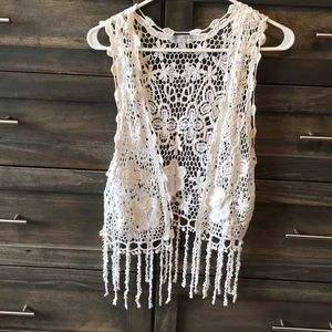 White Crochet Vest with Fringe!